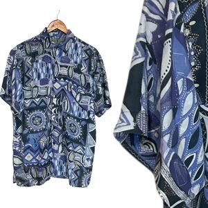 Robert Stock men’s vintage silk shirt size small blue pattern print button up